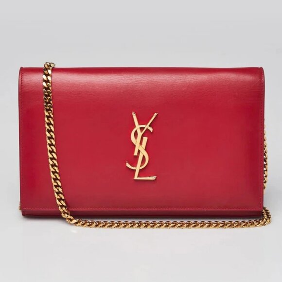 Yves Saint Laurent Red Leather Monogram Wallet on Chain Bag - Picture 1 of 12